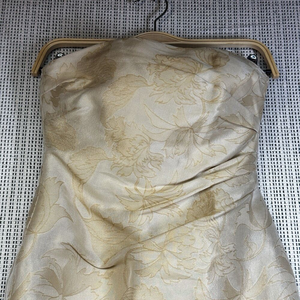 Y2K Kay Unger Strapless Gown Size 2 Champagne Floral Jacquard Ruched Formal - Picture 3 of 7